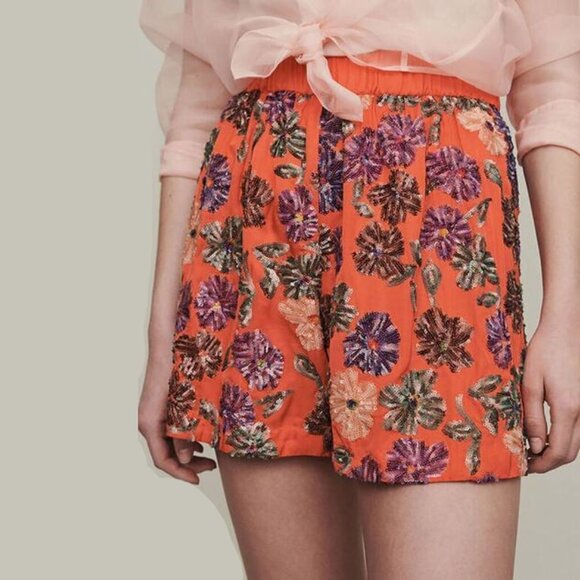 NWT Maje coral multicoloured sequined floral mini shorts, 2 or M - Picture 4 of 16